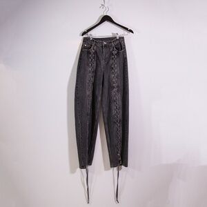 Rotate Birger Christensen Laced Up Corset Style Wide Leg Denim Jeans Black 26